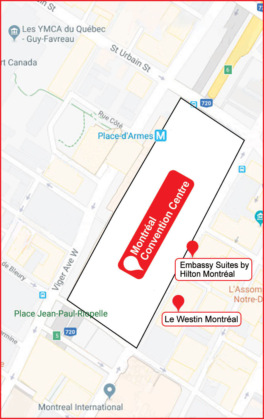 Downtown Montreal Map of Hotels and Convention Center